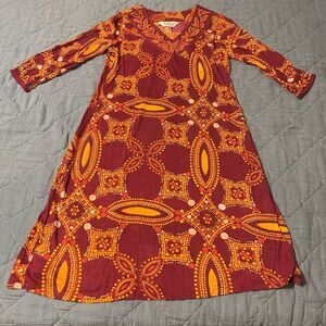Biba Burgundy Orange Geometric Print Dress Tunic – Size 36 Small NWT